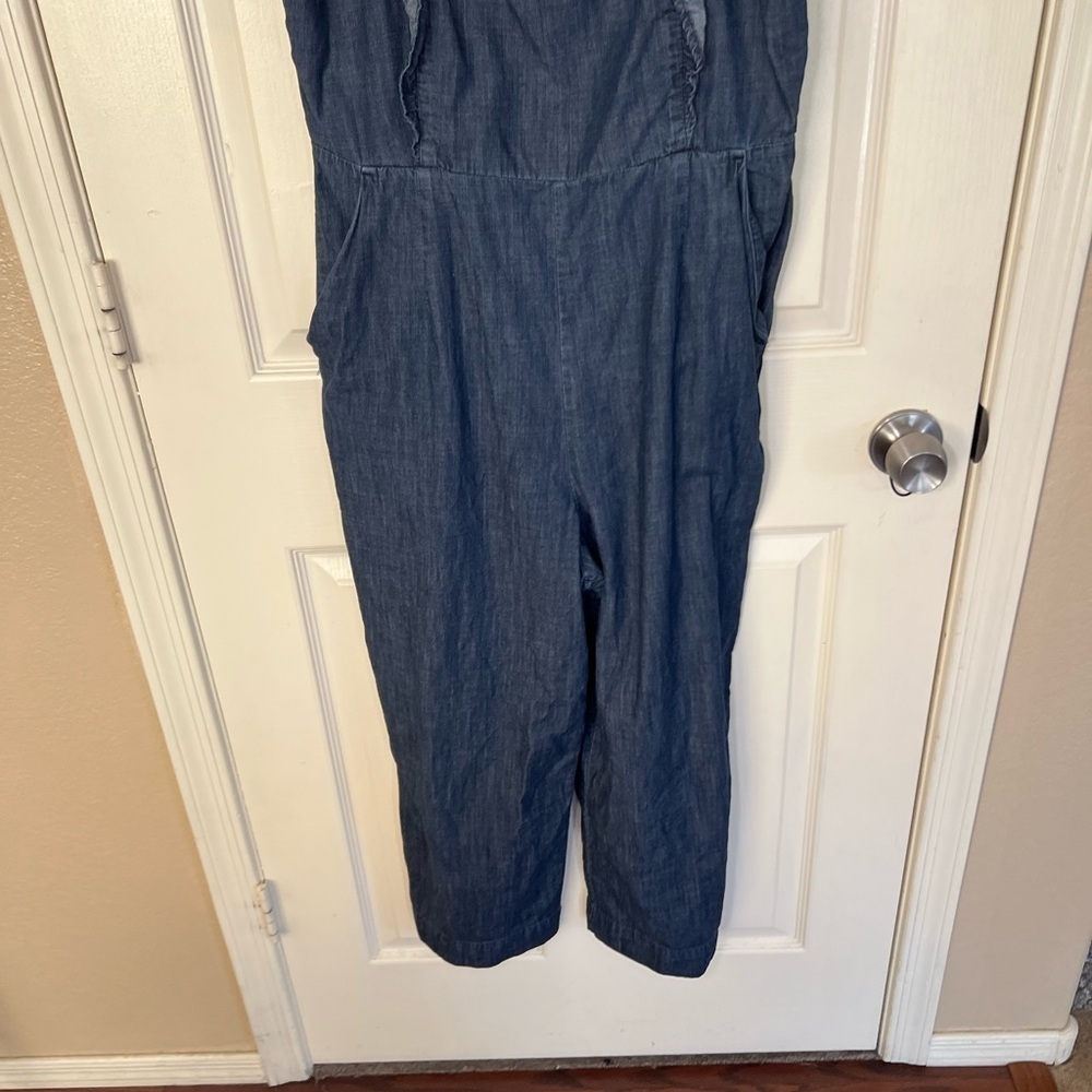 GAP Denim Jumpsuit Ruffle Apron Wide Leg Size 12 - Picture 6 of 10